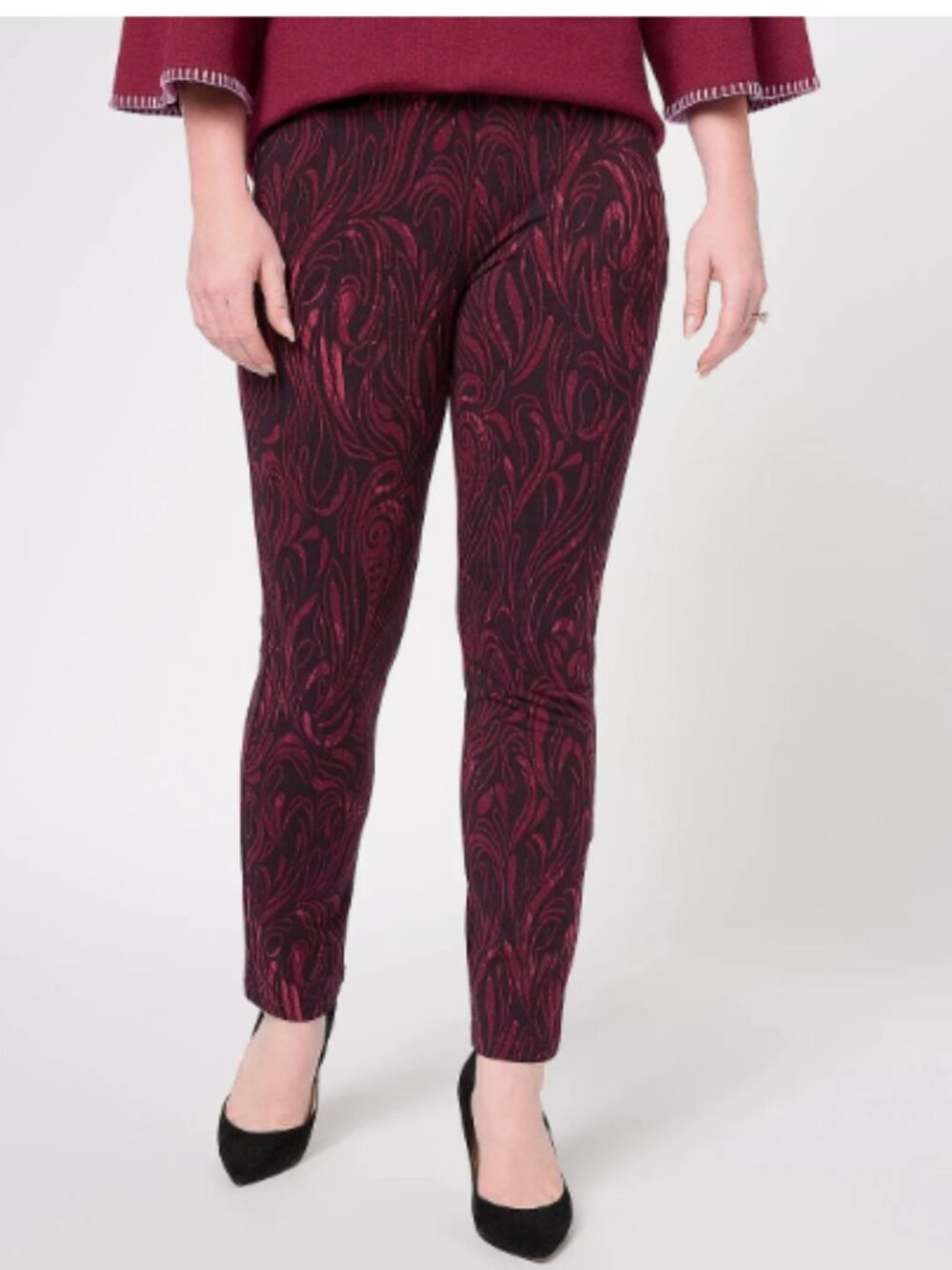 Susan Graver Wknd Premm Stretch Ava Slim Ankle Pants-Swirl-Petite Large-A605785